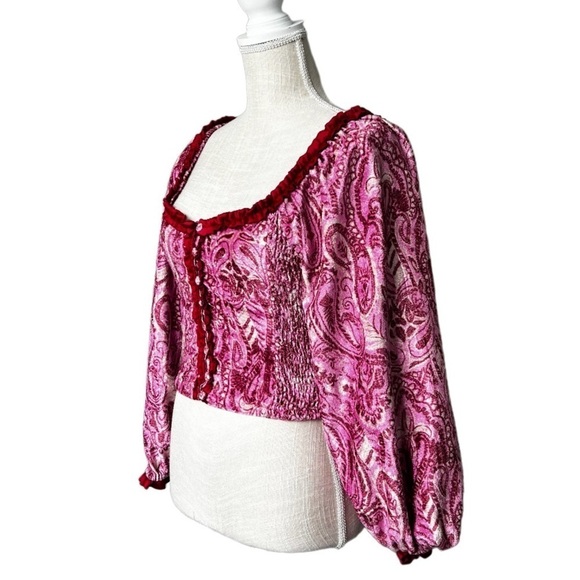 Free People Dare Me Velvet Blouse Size L - Picture 2 of 9